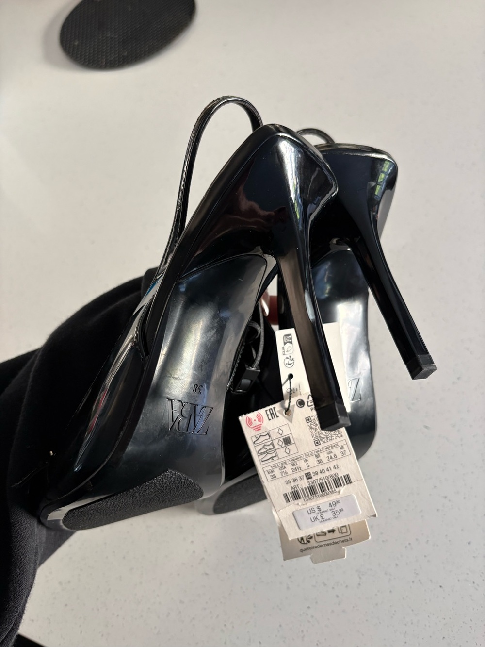 Zara Black Patent Stiletto Slingback Pumps